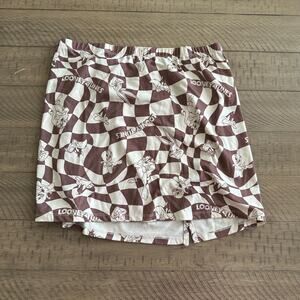 Brown Looney Tunes Elastic Mini Skirt Plus Size XXL